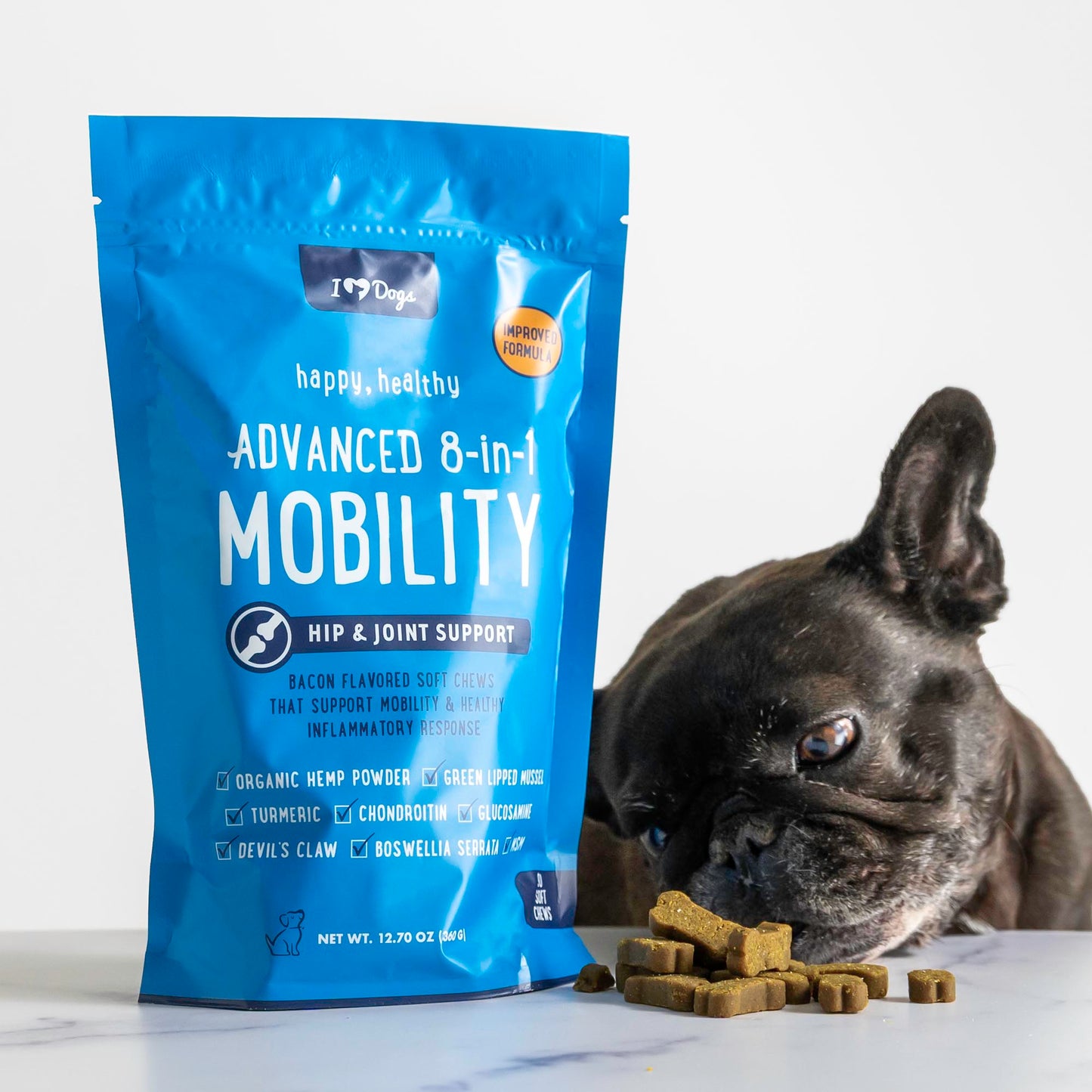BUY 2 BAGS & SAVE iHeartDogs Hip and Joint Supplement for Dogs - Advanced 8-in-1 Dog Joint Supplement Chews with Glucosamine, Chondroitin, Turmeric & MSM - Bacon Flavor, 90 Count