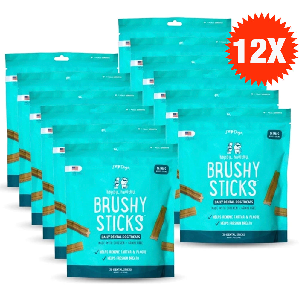 BUY IN BULK & SAVE- 12 BAGS Healthy™ Brushy Sticks Dental Dog Treats – Dental Chews for Dogs – 30 Mini Sticks