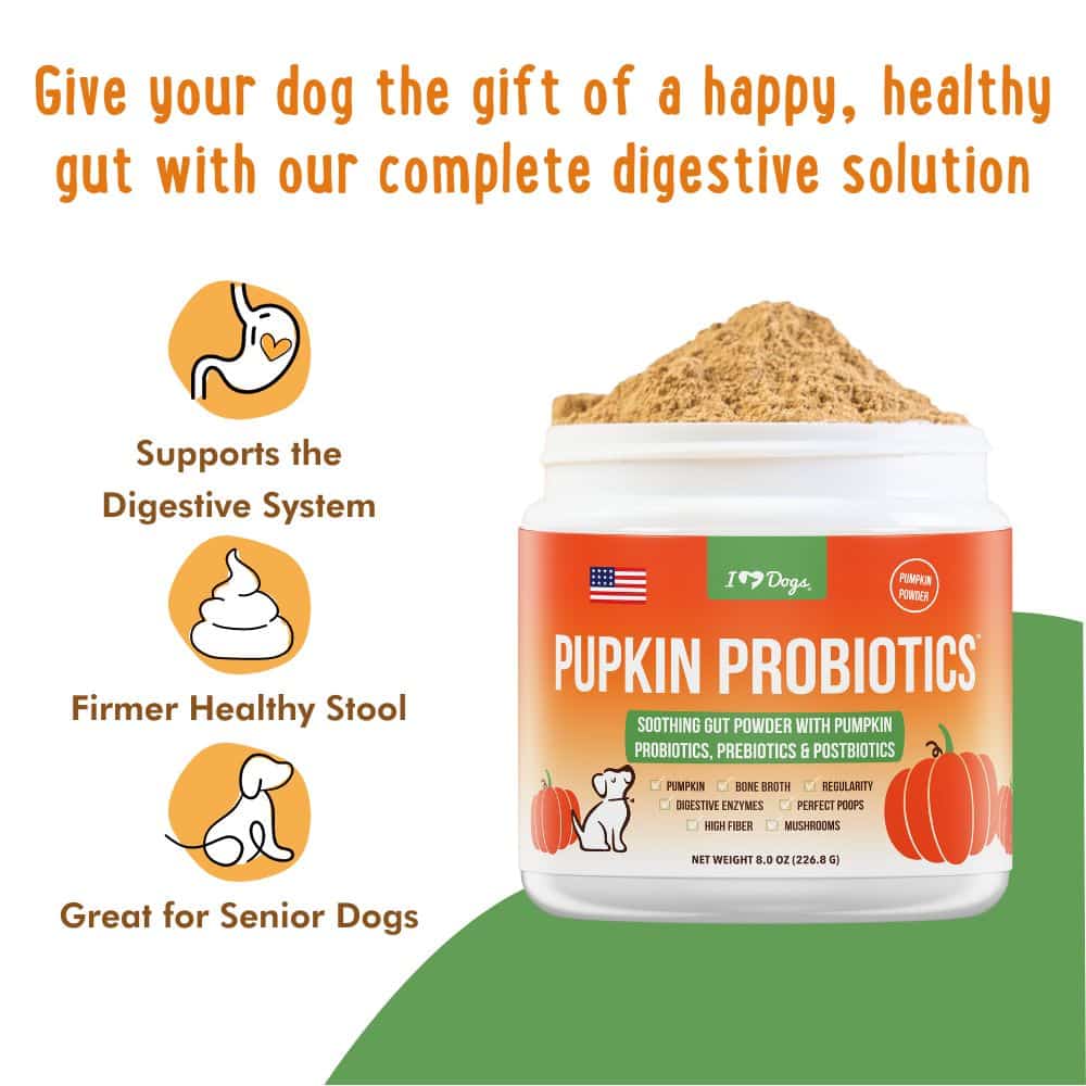 iHeartDogs Pupkin™ Probiotics, Prebiotics, & Postbiotics for Dogs with Pumpkin, Gut Soothing Bone Broth & Mushrooms- 30 scoops