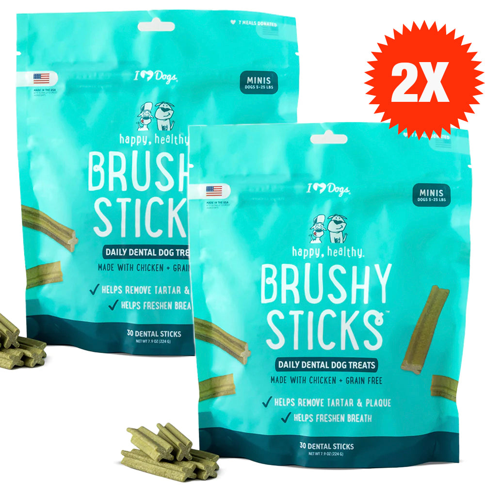 BUY IN BULK & SAVE- 2 BAGS Healthy™ Brushy Sticks Dental Dog Treats – Dental Chews for Dogs – 30 Mini Sticks-