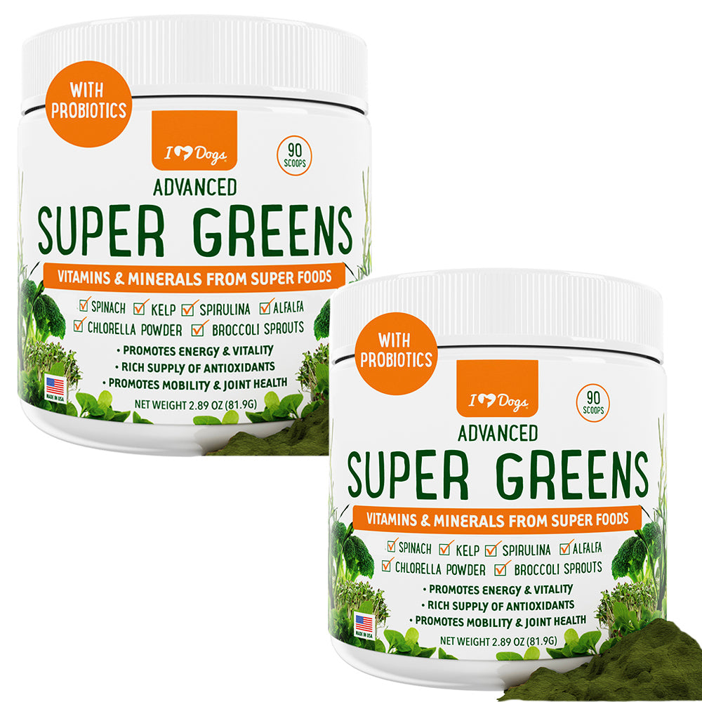 BUY 2 JARS & SAVE Super-Greens: Vitamin, Mineral & Probiotic Supplement for Dogs with Spirulina, Kelp, Green Tea, Spinach, Chlorella, & Brocolli Sprouts - 90 Scoops