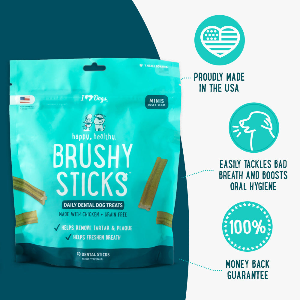 BUY IN BULK & SAVE- 2 BAGS Healthy™ Brushy Sticks Dental Dog Treats – Dental Chews for Dogs – 30 Mini Sticks-