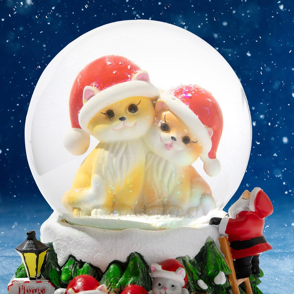 Home For The Holidays Christmas Musical, Water Glittering Cat Snow Globe – Plays 7 Traditional Holiday Songs Including Jingle Bells & Color Changing Lights -Faire