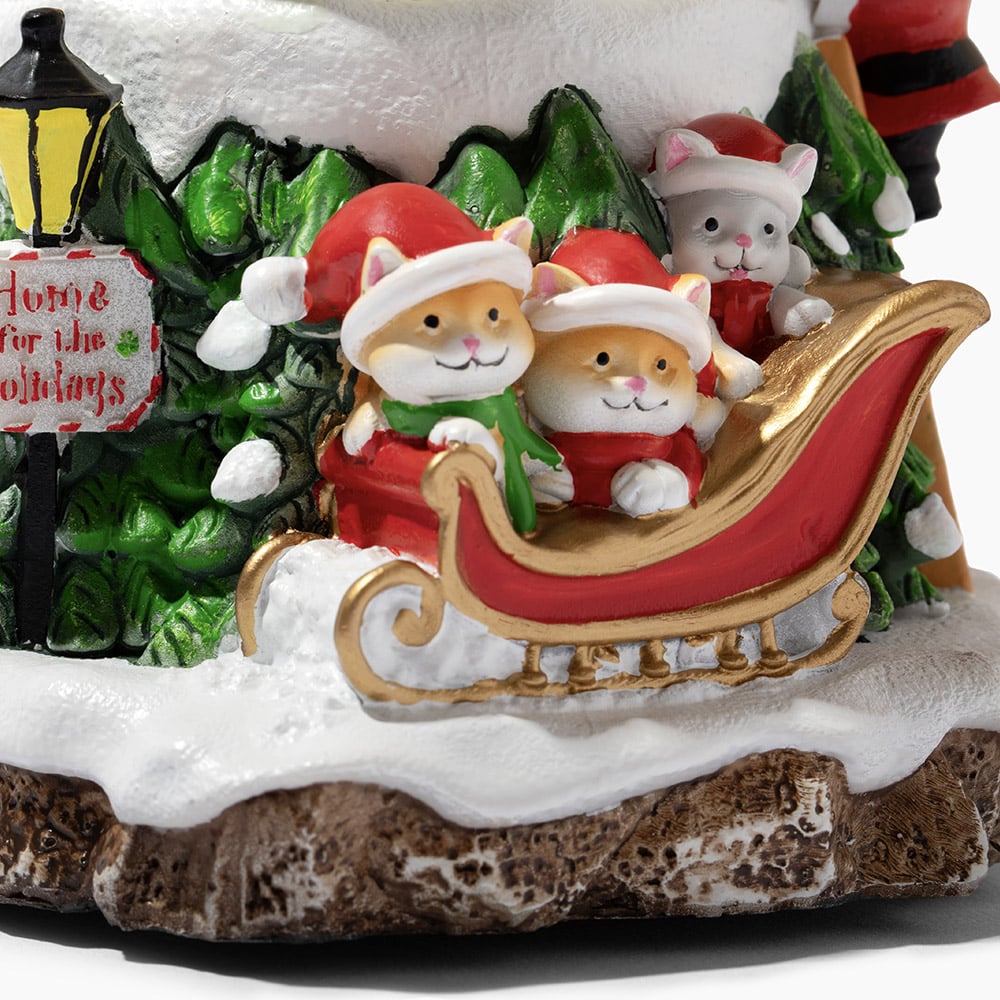 Home For The Holidays Christmas Musical, Water Glittering Cat Snow Globe – Plays 7 Traditional Holiday Songs Including Jingle Bells & Color Changing Lights -Faire