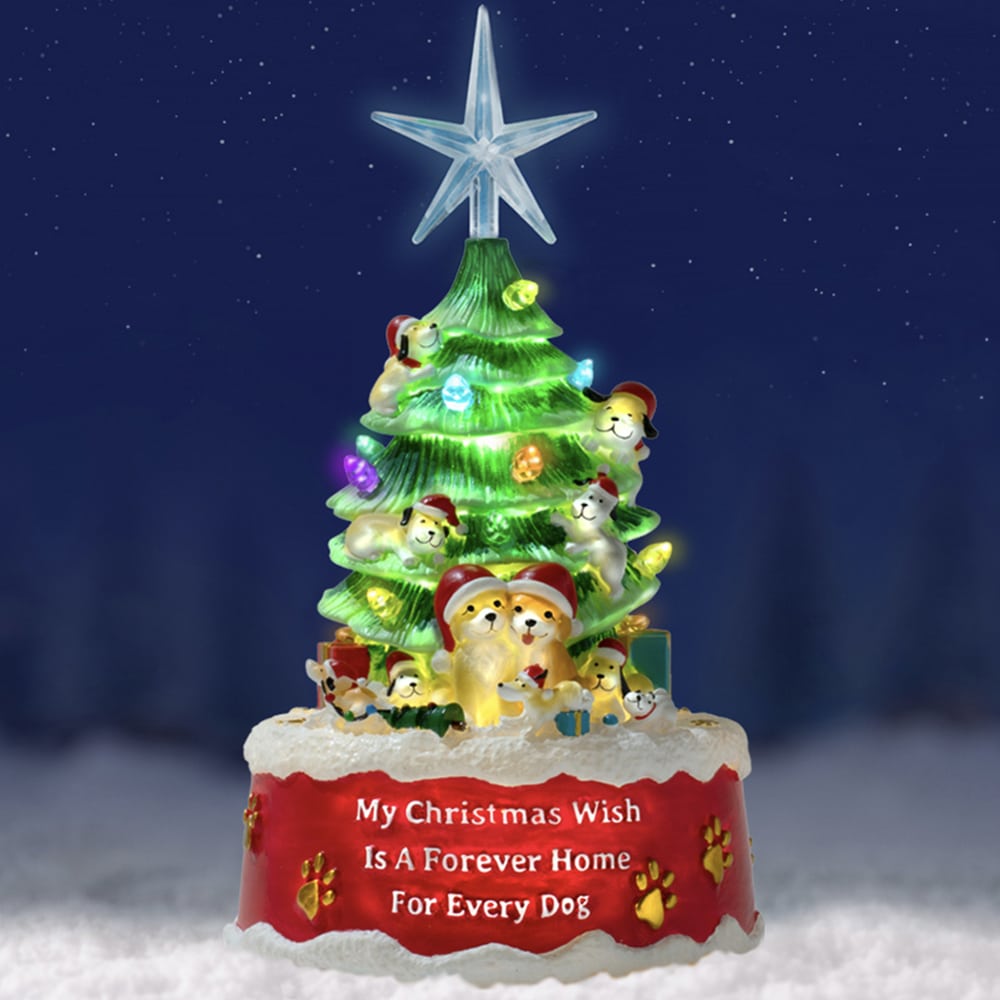 My Christmas Wish Is A Forever Home For Every Dog- Hand Crafted Light Up Resin Christmas Tree