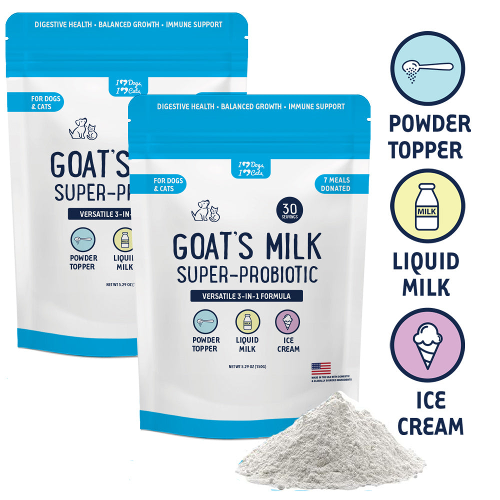 BUY 2 BAGS & SAVE iHeartDogs Goat's Milk 3-In-1 Dog Food Topper Boost- Ice Cream - Liquid Milk with Probiotics