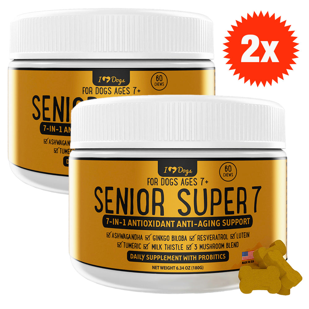 BUY 2 JARS & SAVE iHeartDogs Senior Super 7 Daily MegaVitamin For Dogs 7-In-1 Antioxidant Anti-Aging Support