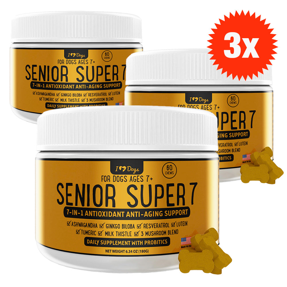 BUY 3 JARS & SAVE iHeartDogs Senior Super 7 Daily MegaVitamin For Dogs 7-In-1 Antioxidant Anti-Aging Support