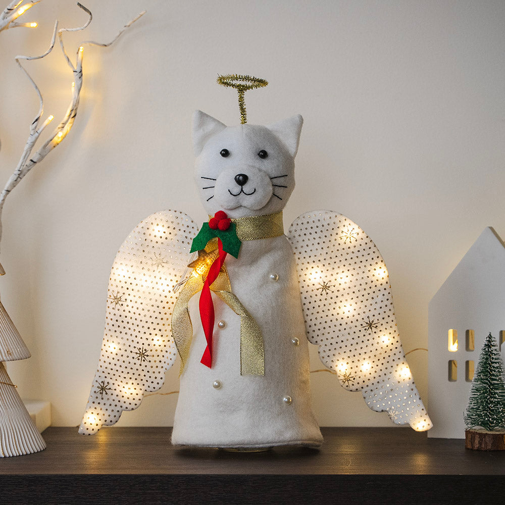 Limited Time Early Bird Offer-A ‘Christmas Miracle’ Angel Cat Tree Topper with Golden Sparkle Lighted Wings - Helps Feed 30 Hungry Shelter Cats in Need