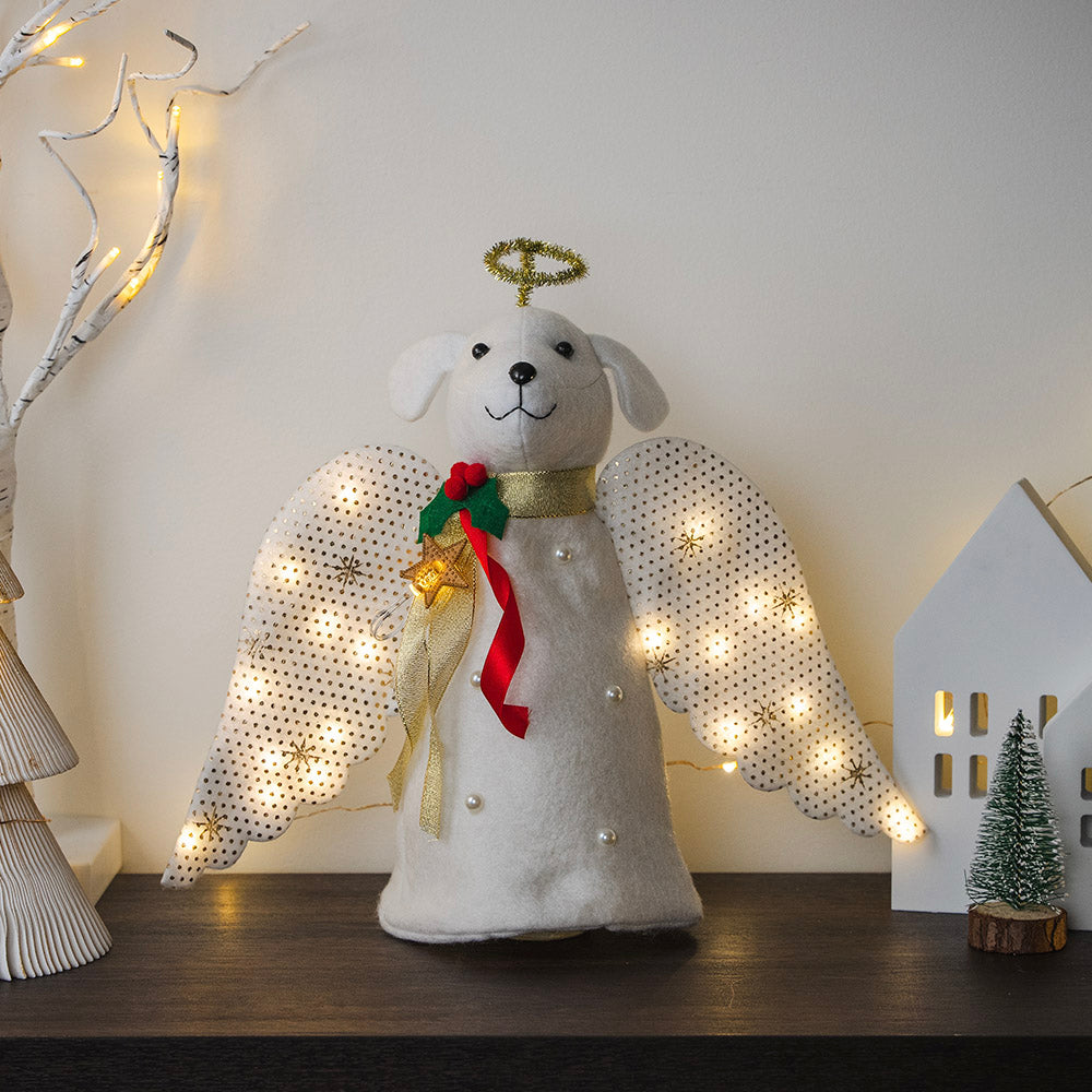 Limited Time Early Bird Offer- A ‘Christmas Miracle’ Angel Dog Tree Topper with Golden Sparkle Lighted Wings - Helps Feed 30 Hungry Shelter Dogs in Need