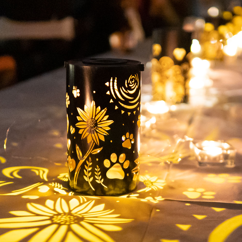 iHeartDogs- Sunflowers & Paws- Artisan Shadow Solar Lantern - Faire