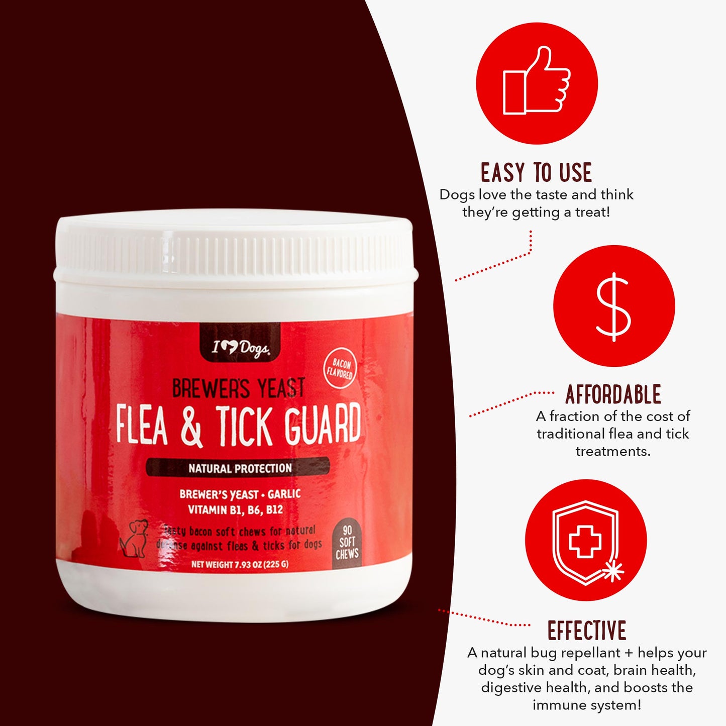 Flea & Tick Natural Defense Chews for Dogs with Brewer’s Yeast, Garlic & B Vitamins – 90 CT