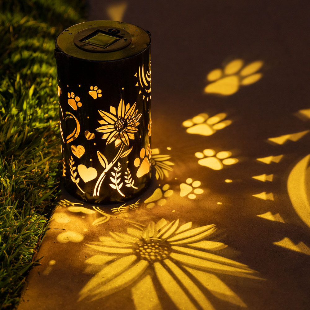 iHeartDogs- Sunflowers & Paws- Artisan Shadow Solar Lantern - Faire