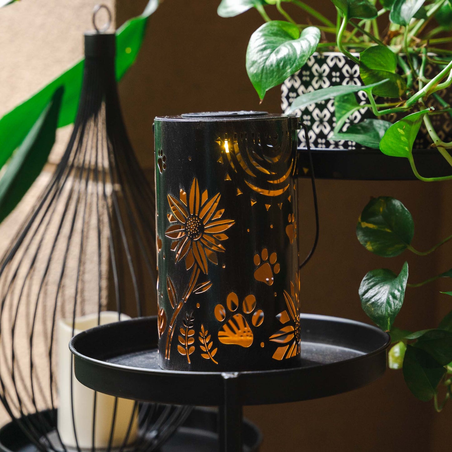 iHeartDogs- Sunflowers & Paws- Artisan Shadow Solar Lantern - Faire