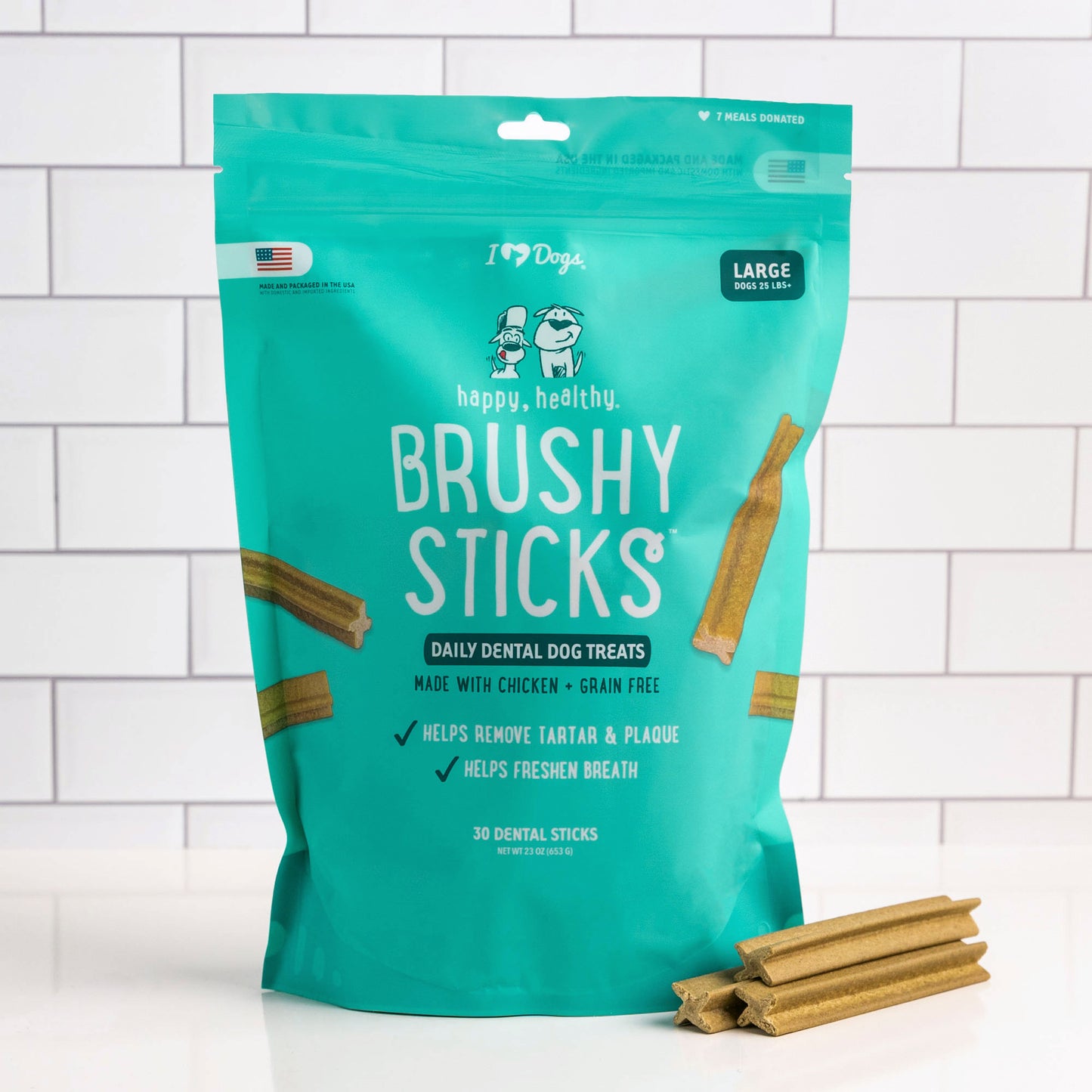 Happy, Healthy™ Brushy Sticks Dental Dog Treats – Dental Chews for Dogs – 30 Large Sticks