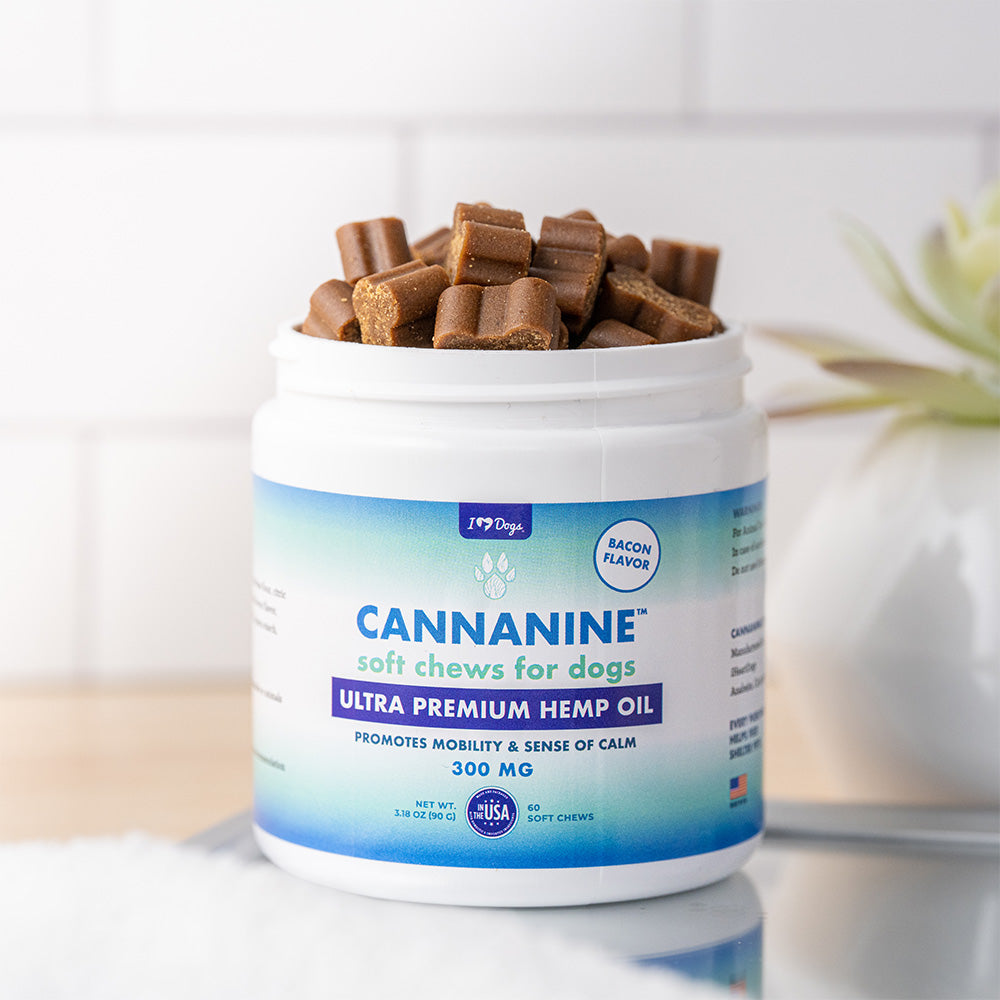 BUY 2 AND SAVE Cannanine Bacon Flavor Soft Chews With Hemp For Dogs 300 mg. 60 ct.