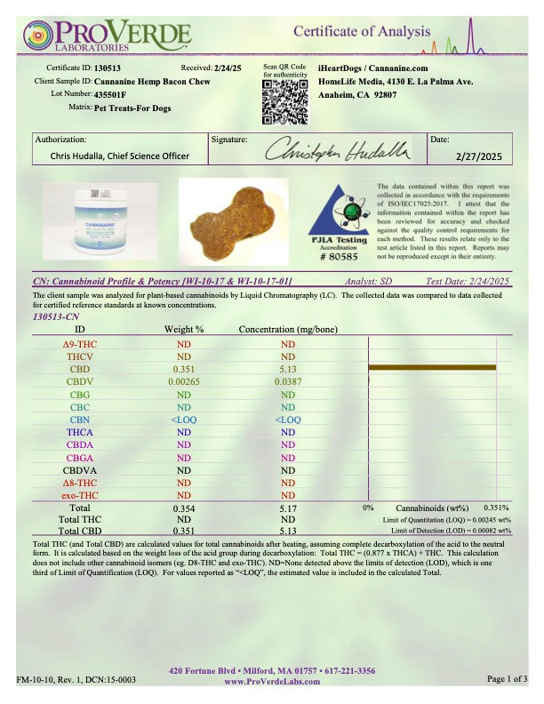 Cannanine™  Bacon Flavored Hemp Calming Soft Chews — 60 Count