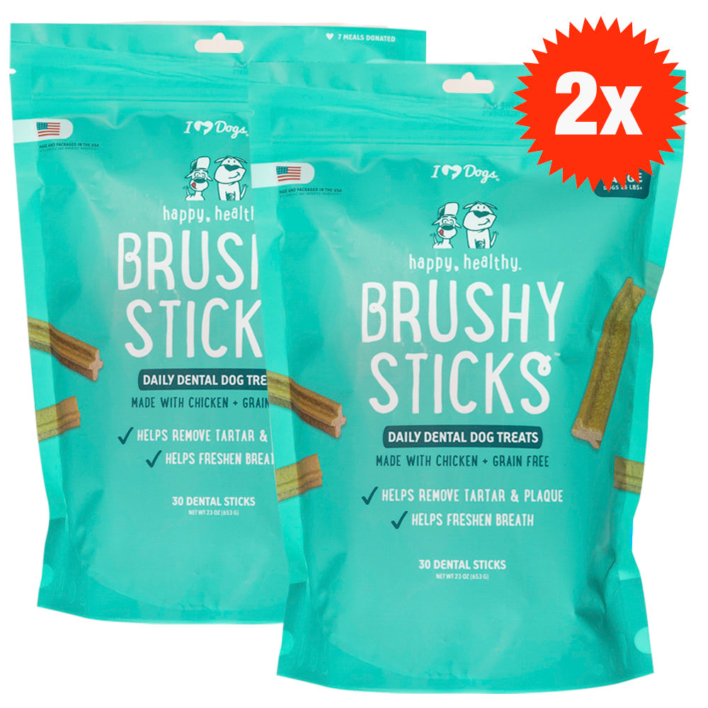 BUY IN BULK & SAVE- 2 BAGS Happy, Healthy™ Brushy Sticks Dental Dog Treats – Dental Chews for Dogs – 30 Large Sticks