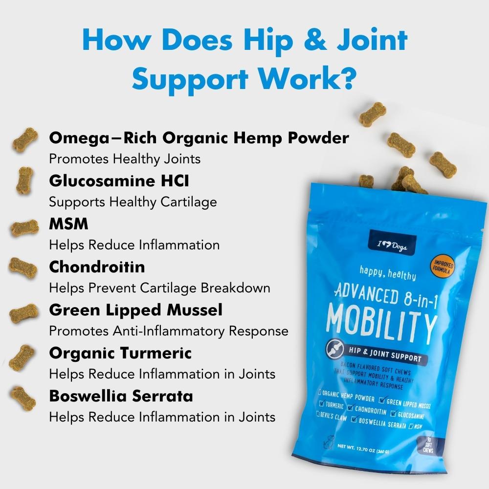 BUY 2 BAGS & SAVE iHeartDogs Hip and Joint Supplement for Dogs - Advanced 8-in-1 Dog Joint Supplement Chews with Glucosamine, Chondroitin, Turmeric & MSM - Bacon Flavor, 90 Count