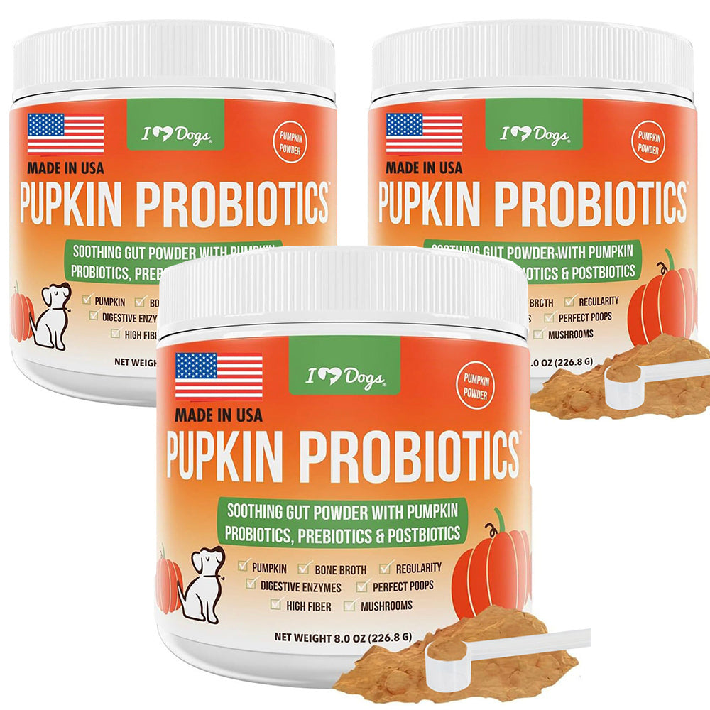 SET of 3 iHeartDogs Pupkin™ Probiotics, Prebiotics, & Postbiotics for Dogs with Pumpkin, Gut Soothing Bone Broth & Mushrooms- 30 scoops