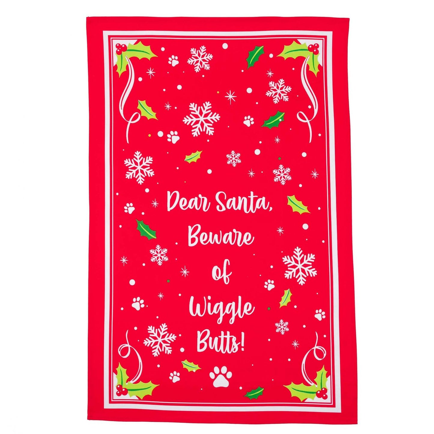 iHeartDogs -Dear Santa Beware of Wiggle Butts - 100% Cotton Flour Sack Kitchen Dish Towel 27" x 18"