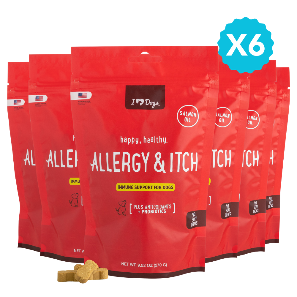 BUY 6 BAGS & SAVE iHeartDogs Allergy & Itch Relief Chews for Dogs