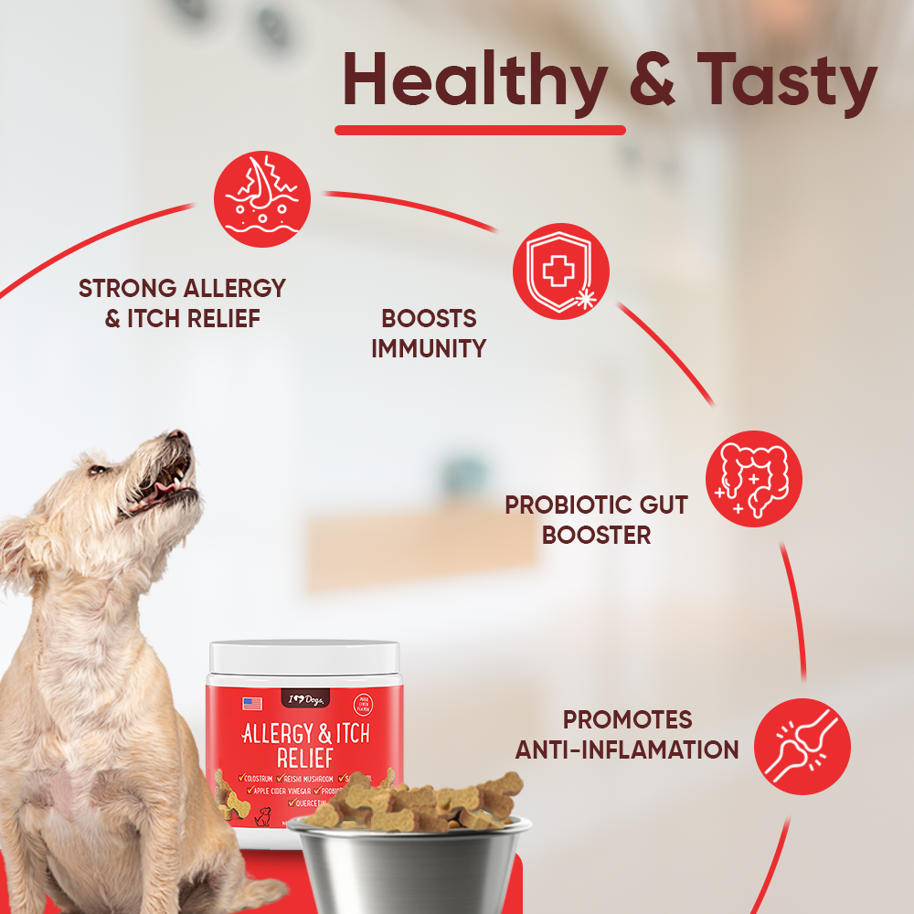 BUY 3 BAGS & SAVE iHeartDogs Allergy & Itch Relief Chews for Dogs