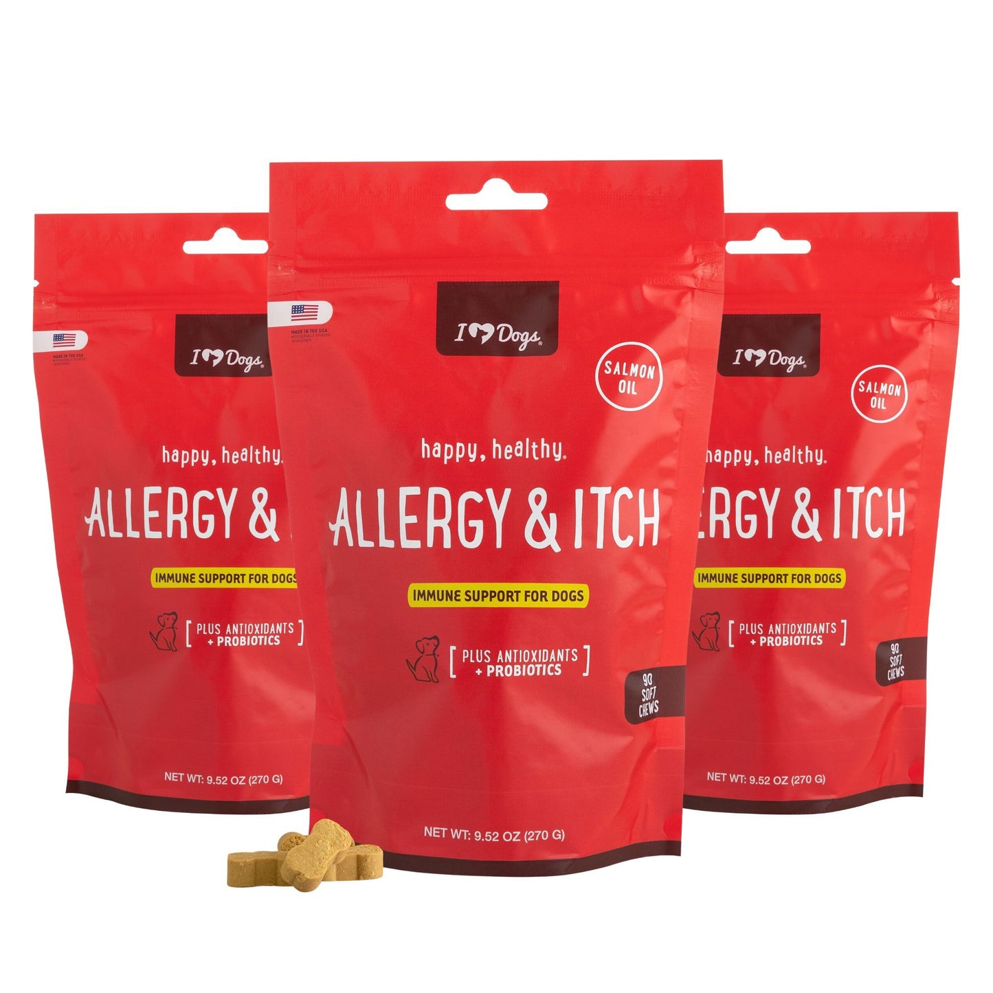 BUY 3 BAGS & SAVE iHeartDogs Allergy & Itch Relief Chews for Dogs