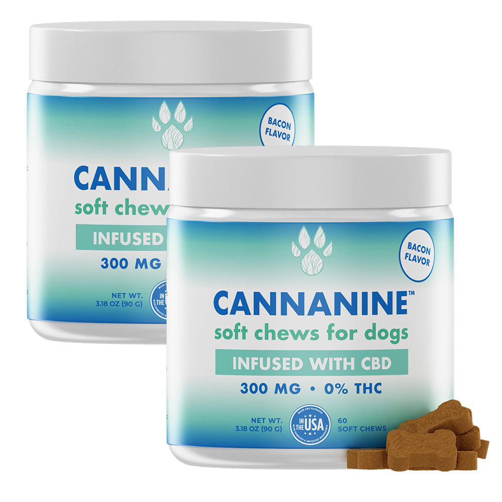 BUY 2 AND SAVE Cannanine Bacon Flavor Soft Chews With Hemp For Dogs 300 mg. 60 ct.