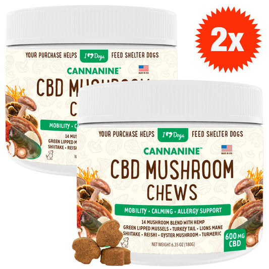 Buy 2 and SAVE Hemp Mushroom Chews - Mobility, Calming, Allergy & Immune Support – 14 Mushroom Blend with Turkey Tail, Lion’s Main, Shiitake & Green Lipped Mussels – 60ct / 600 MG HEMP