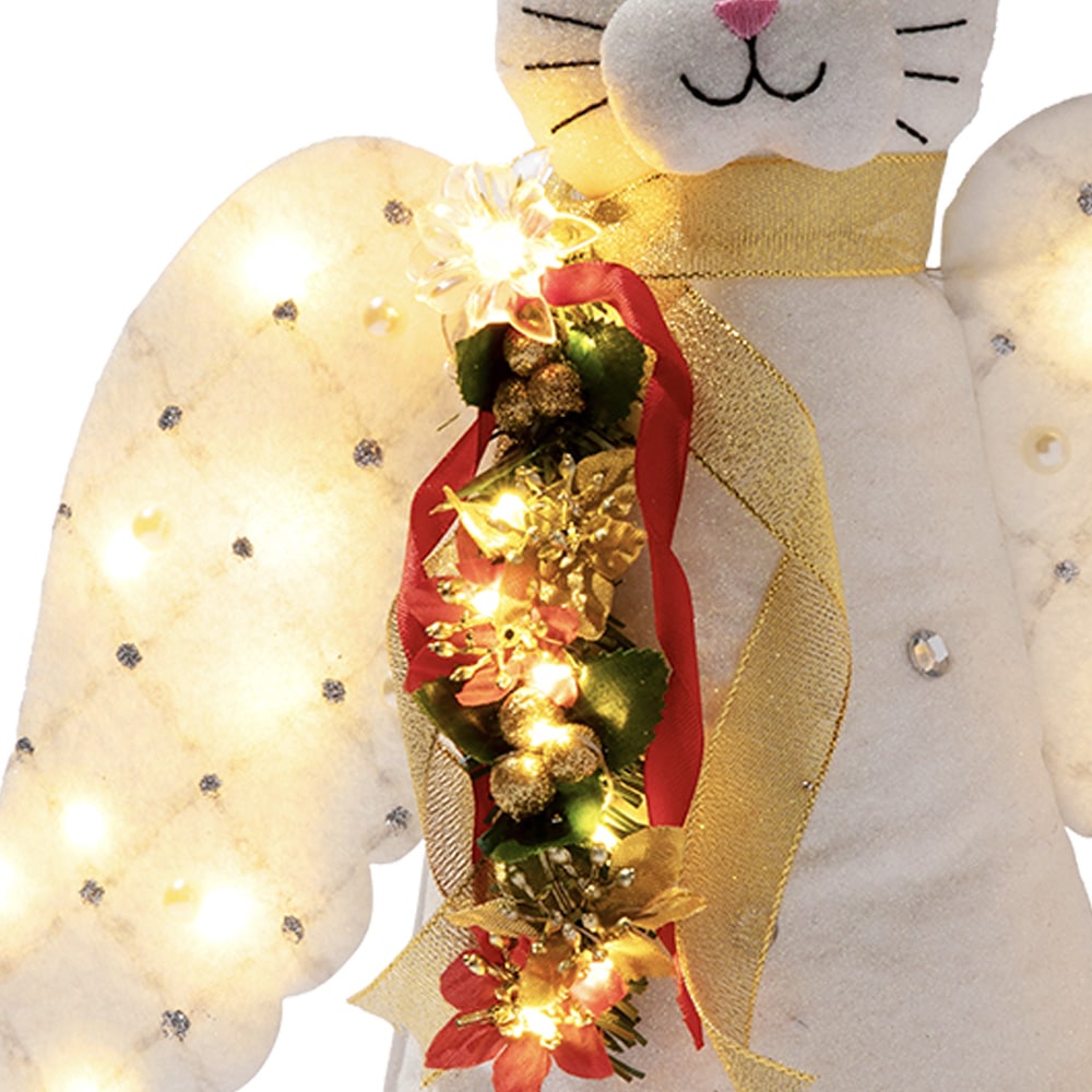 A ‘Christmas Miracle’ Angel Cat Tree Topper- Lighted Poinsettia Garland & Wings – Helps Feed 30 Hungry Shelter Cat in Need- Faire