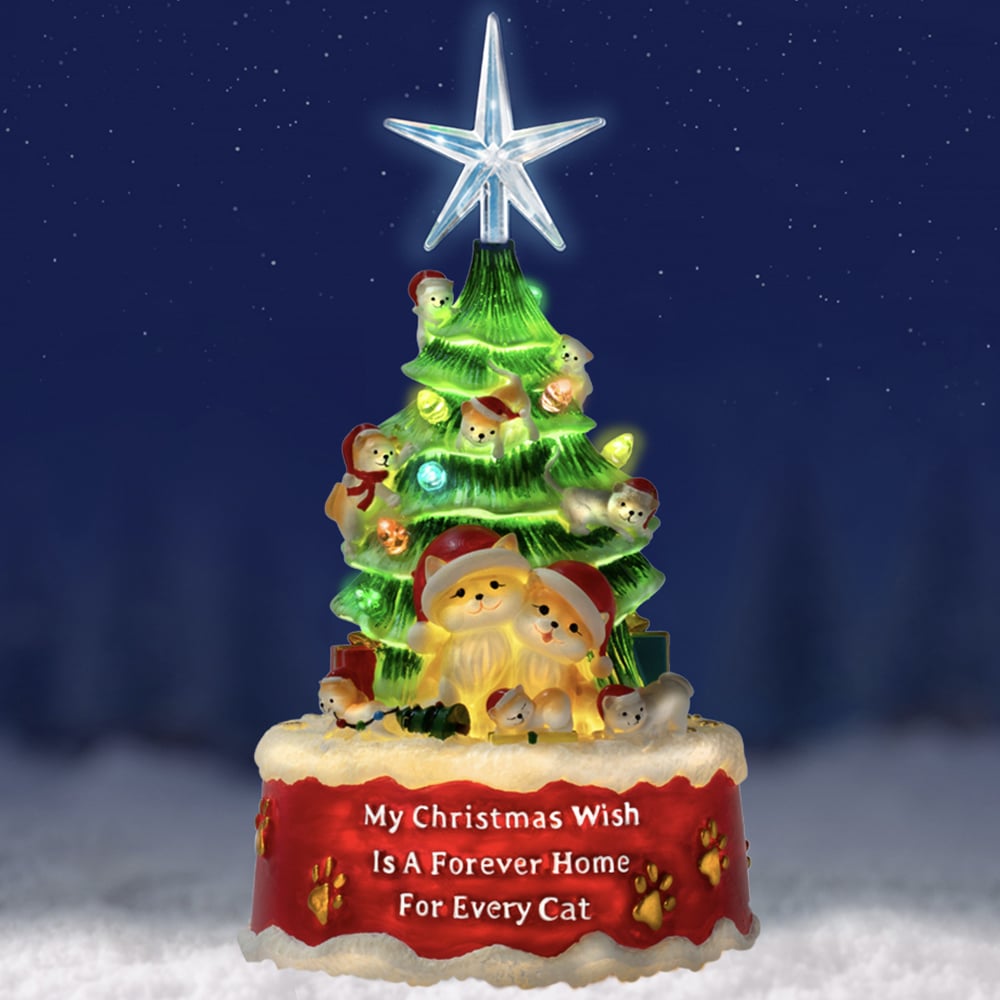 My Christmas Wish Is A Forever Home For Every Cat- Hand Crafted Light Up Resin Christmas Tree