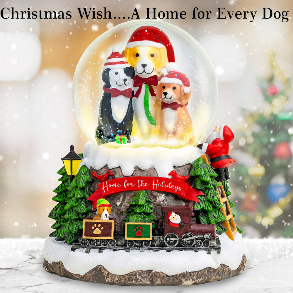 Early Bird Special: iHeartDogs Exclusive- Home For The Holidays Christmas Musical, Water Glittering Dog Snow Globe - Plays 8 Traditional Holiday Songs Including Jingle Bells & Lights Up