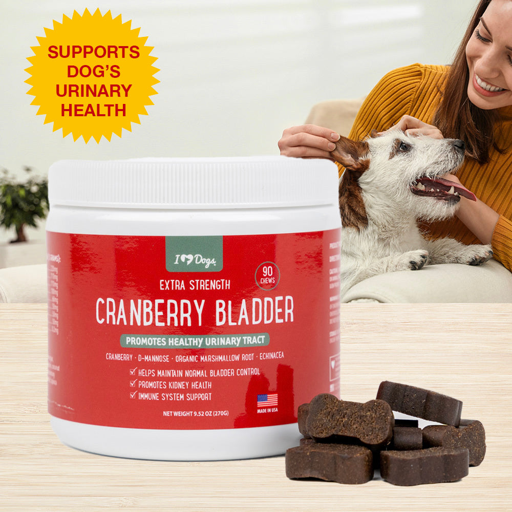 Extra Strength Urinary, Bladder, & Kidney Support for Dogs – Cranberry, D-Mannose & Echinacea Helps Frequent UTIs, Strengthens Weak & Incontinent Bladder – 90 Chews