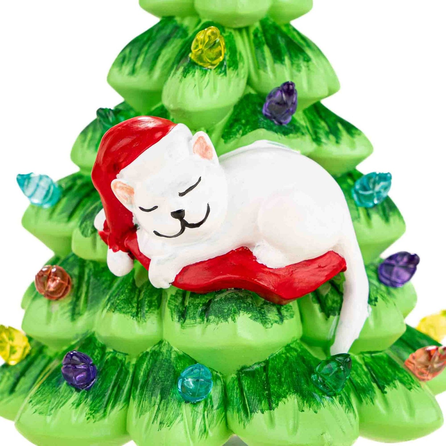 iHeartCats Exclusive - Sleeping Cat Christmas Tree Night Light, Large  6",  Nostalgic, Hand Crafted Resin Christmas Tree, Holiday Home Decor for Bathroom, Kitchen, Family Room