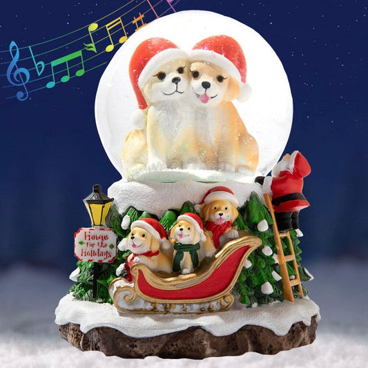 Home For The Holidays Christmas Musical, Water Glittering Dog Snow Globe – Plays 7 Traditional Holiday Songs Including Jingle Bells & Color Changing Lights -Faire