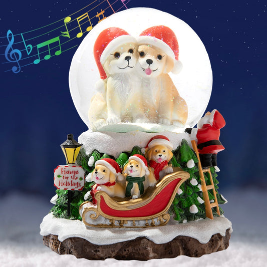 Home For The Holidays Christmas Musical, Water Glittering Dog Snow Globe – Plays 7 Traditional Holiday Songs Including Jingle Bells & Color Changing Lights