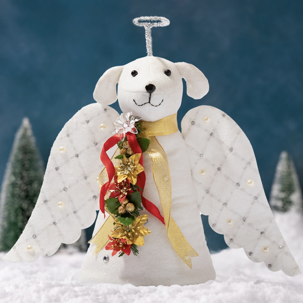 Early Bird Special Offer – A ‘Christmas Miracle’ Angel Dog Tree Topper- Lighted Poinsettia Garland & Wings – Helps Feed 30 Hungry Shelter Dogs in Need