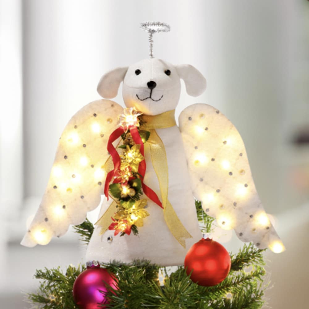 Early Bird Special Offer – A ‘Christmas Miracle’ Angel Dog Tree Topper- Lighted Poinsettia Garland & Wings – Helps Feed 30 Hungry Shelter Dogs in Need