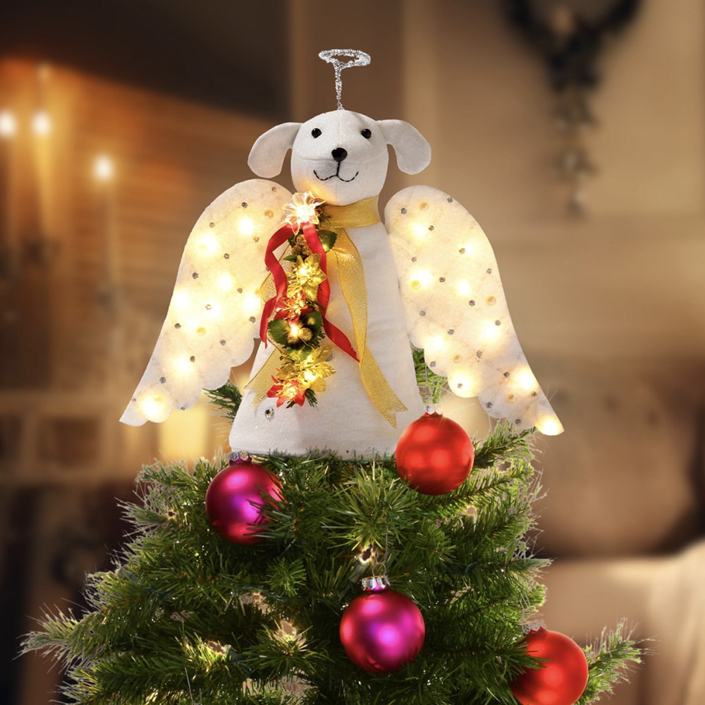 Early Bird Special Offer – A ‘Christmas Miracle’ Angel Dog Tree Topper- Lighted Poinsettia Garland & Wings – Helps Feed 30 Hungry Shelter Dogs in Need