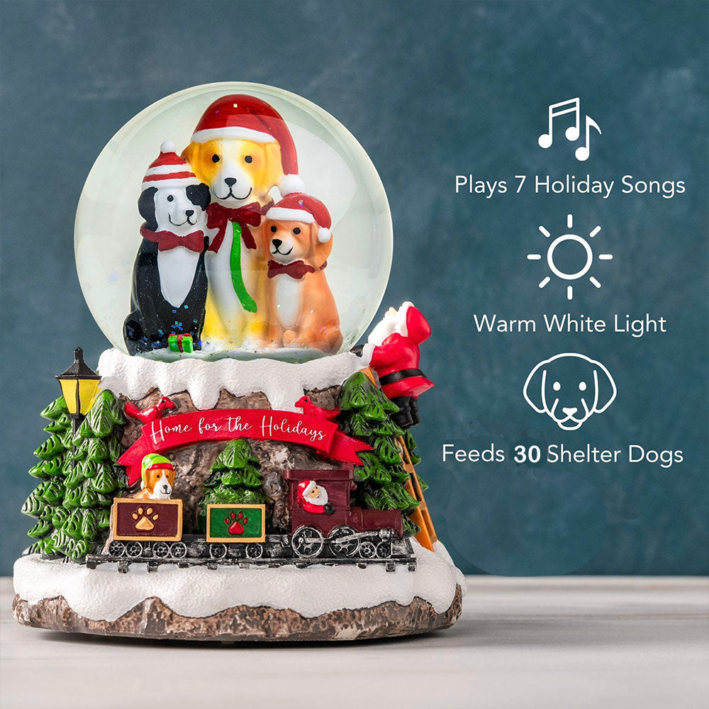 Early Bird Special: iHeartDogs Exclusive- Home For The Holidays Christmas Musical, Water Glittering Dog Snow Globe - Plays 8 Traditional Holiday Songs Including Jingle Bells & Lights Up