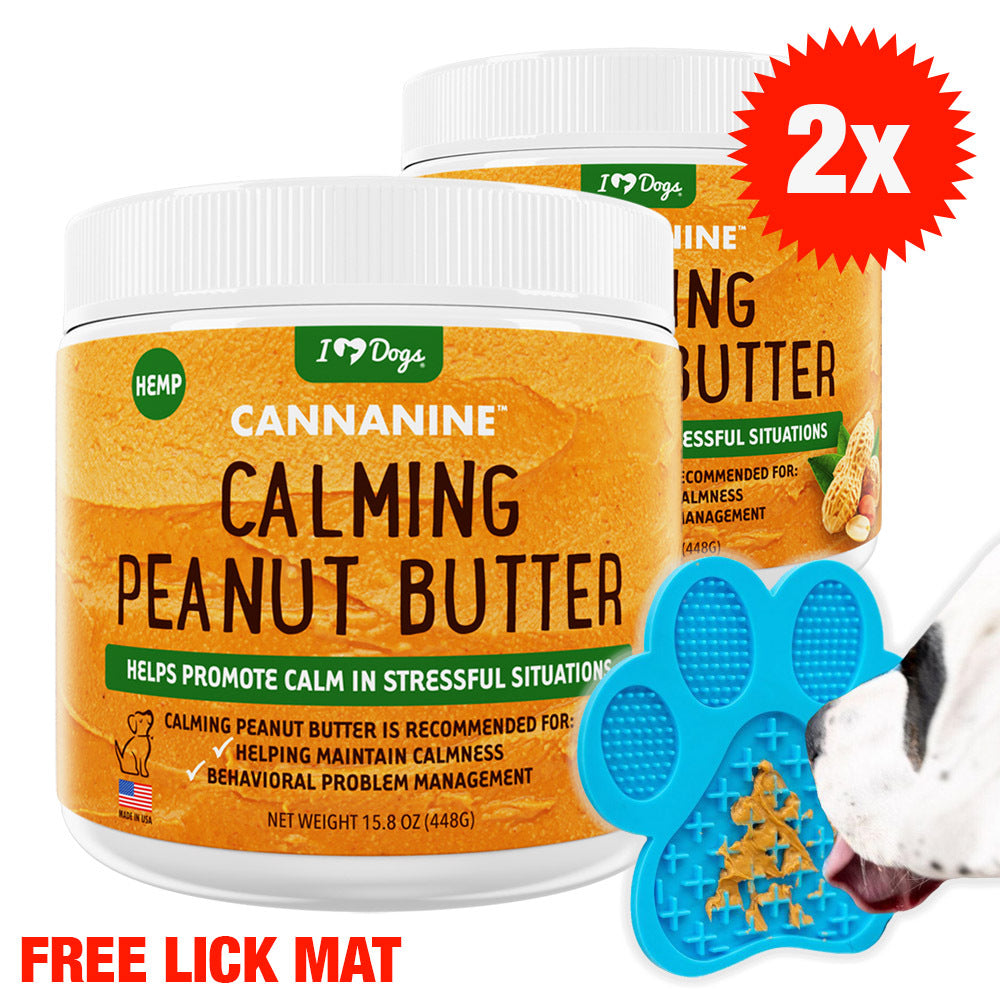 Buy 2 and Save - iHeartDogs Hemp Peanut Butter & FREE Boredom Buster Lick Mat -Helps Promote Calm In Stressful Situations