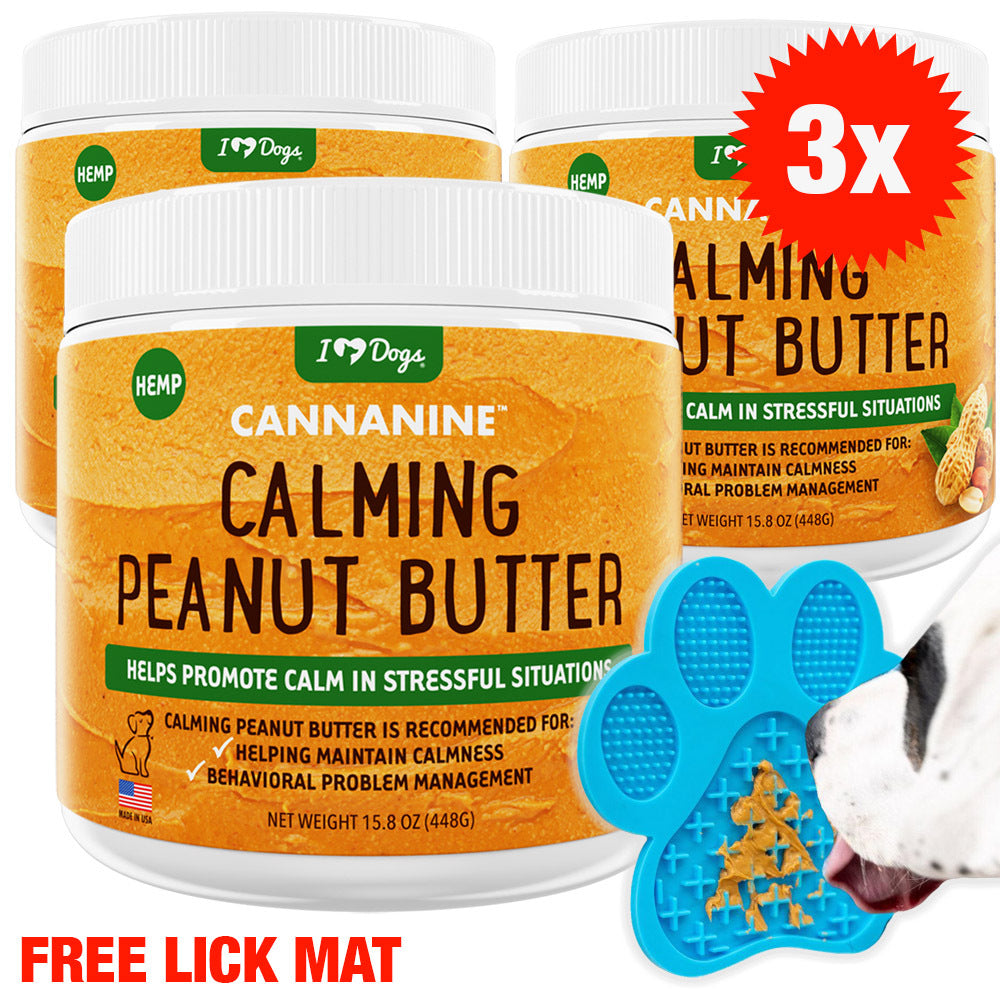 Buy 3 and Save - iHeartDogs Hemp Peanut Butter & FREE Boredom Buster Lick Mat -Helps Promote Calm In Stressful Situations