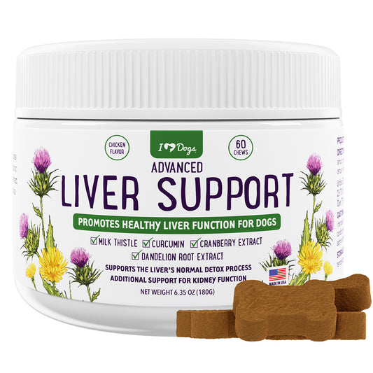 iHeartDogs Advanced Liver Support Supplement for Dogs- Milk Thistle, Turmeric Curcumin, Cranberry & Dandelion Root Extract – 60 Chews