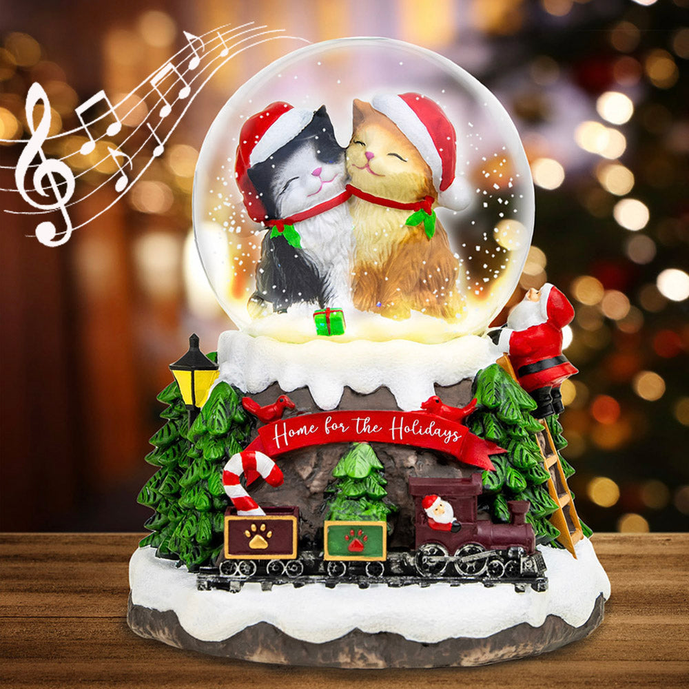 Early Bird Special: iHeartCats Exclusive- Home For The Holidays Christmas Musical, Water Glittering Cat Snow Globe - Plays 8 Traditional Holiday Songs Including Jingle Bells & Lights Up