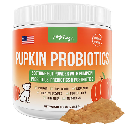 iHeartDogs Pupkin™ Probiotics, Prebiotics, & Postbiotics for Dogs with Pumpkin, Gut Soothing Bone Broth & Mushrooms- 30 scoops