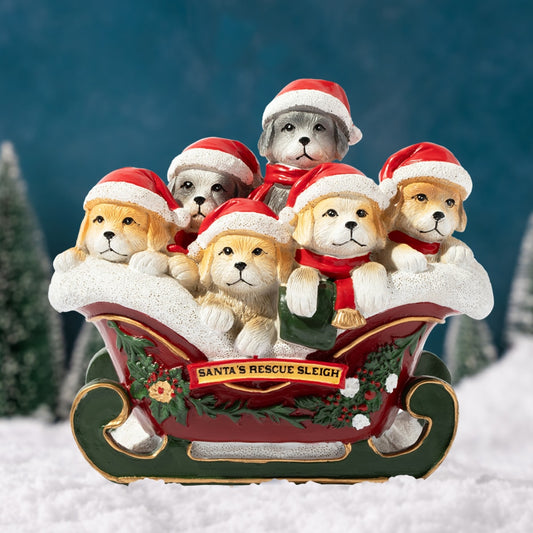 Santa’s Rescue Sleigh Christmas Dog Figurine- Helps Feed Shelter Dogs in Need