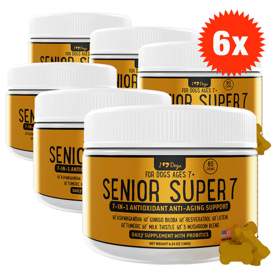 BUY 6 JARS & SAVE iHeartDogs Senior Super 7 Daily MegaVitamin For Dogs 7-In-1 Antioxidant Anti-Aging Support