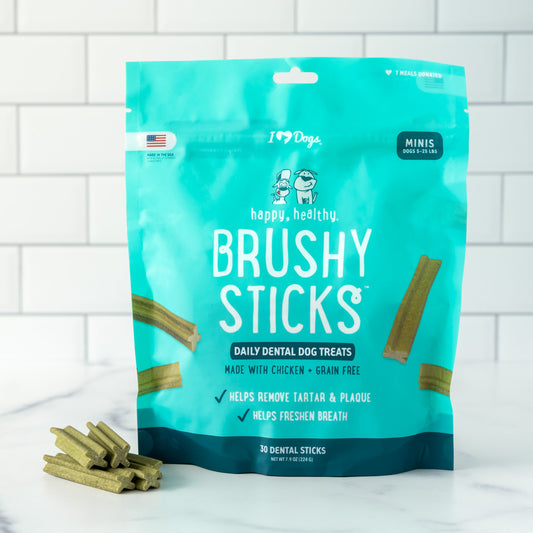 Happy, Healthy™ Brushy Sticks Dental Dog Treats – Dental Chews for Dogs – 30 Mini Sticks