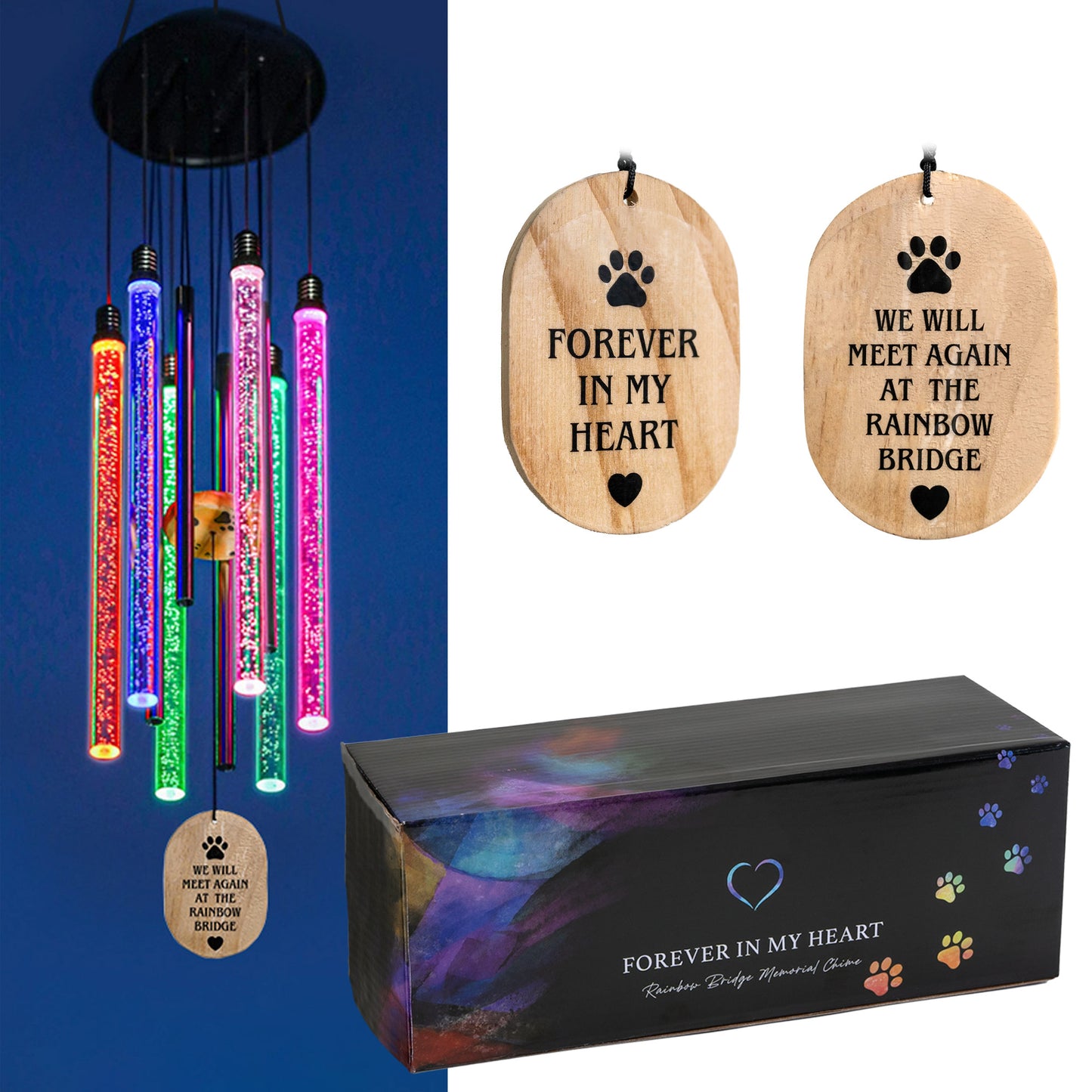 Rainbow Bridge Forever In My Heart Color – Changing Solar Dog Chime with Gift Box- Deal 25% off!